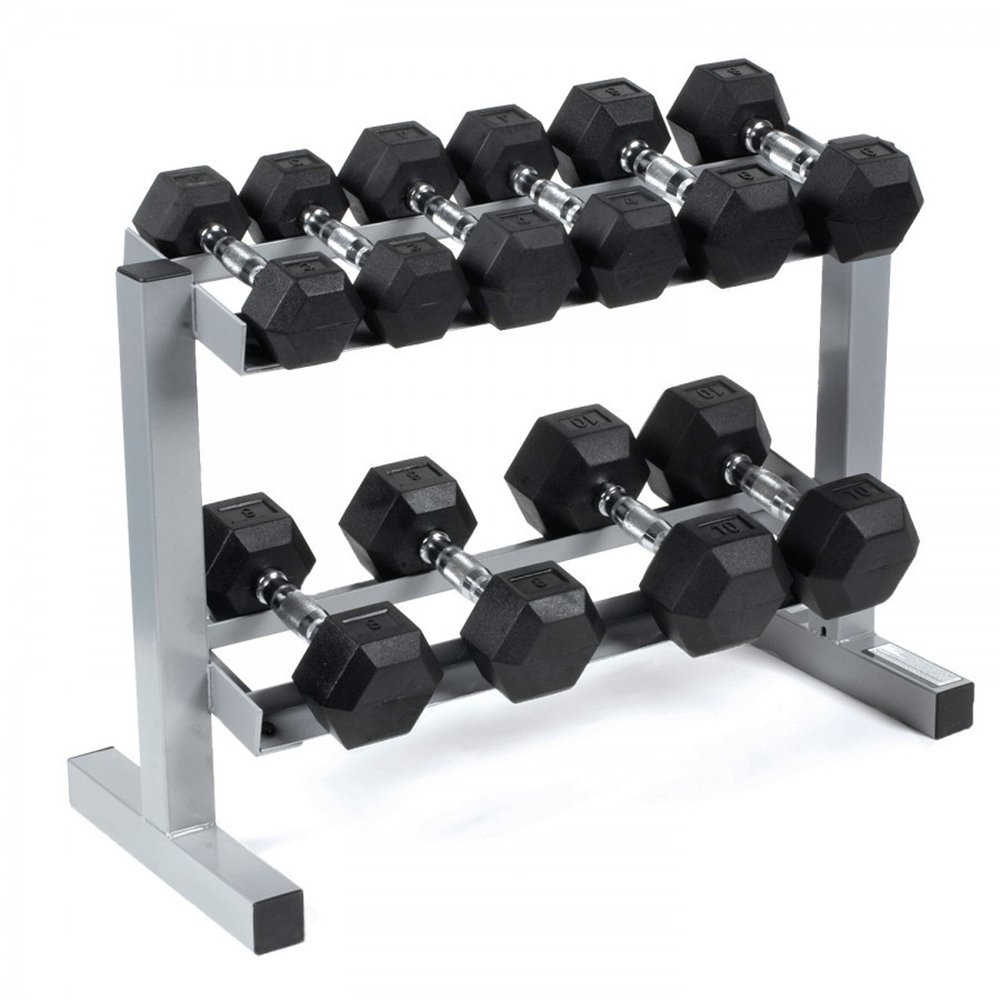 Rubber Encased Exercise & Fitness Hex Dumbbell, Single, Hand Weight For Strength Training