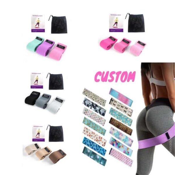 Custom logo exercise loop Fabric Resistance Band set Anti Slip Elastic Booty 3 Band Hip Circle Bootie Band set