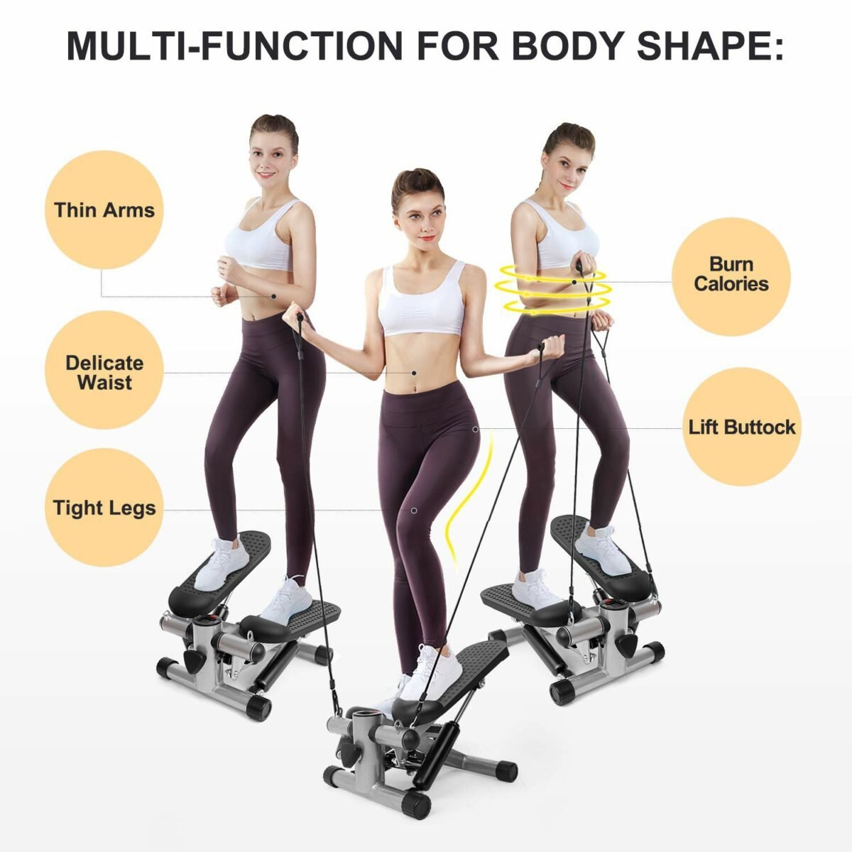 Sunny Health & Fitness Mini Steppers for Exercise at Home, Stair Step Workout Machine with Resistance Bands, Full Body Cardio Equipment, Optional Smart Stepper with SunnyFit App Connection