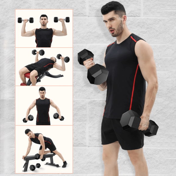 Rubber Encased Exercise & Fitness Hex Dumbbell, Single, Hand Weight For Strength Training