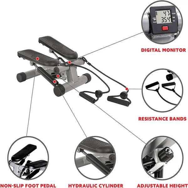 Sunny Health & Fitness Mini Steppers for Exercise at Home, Stair Step Workout Machine with Resistance Bands, Full Body Cardio Equipment, Optional Smart Stepper with SunnyFit App Connection