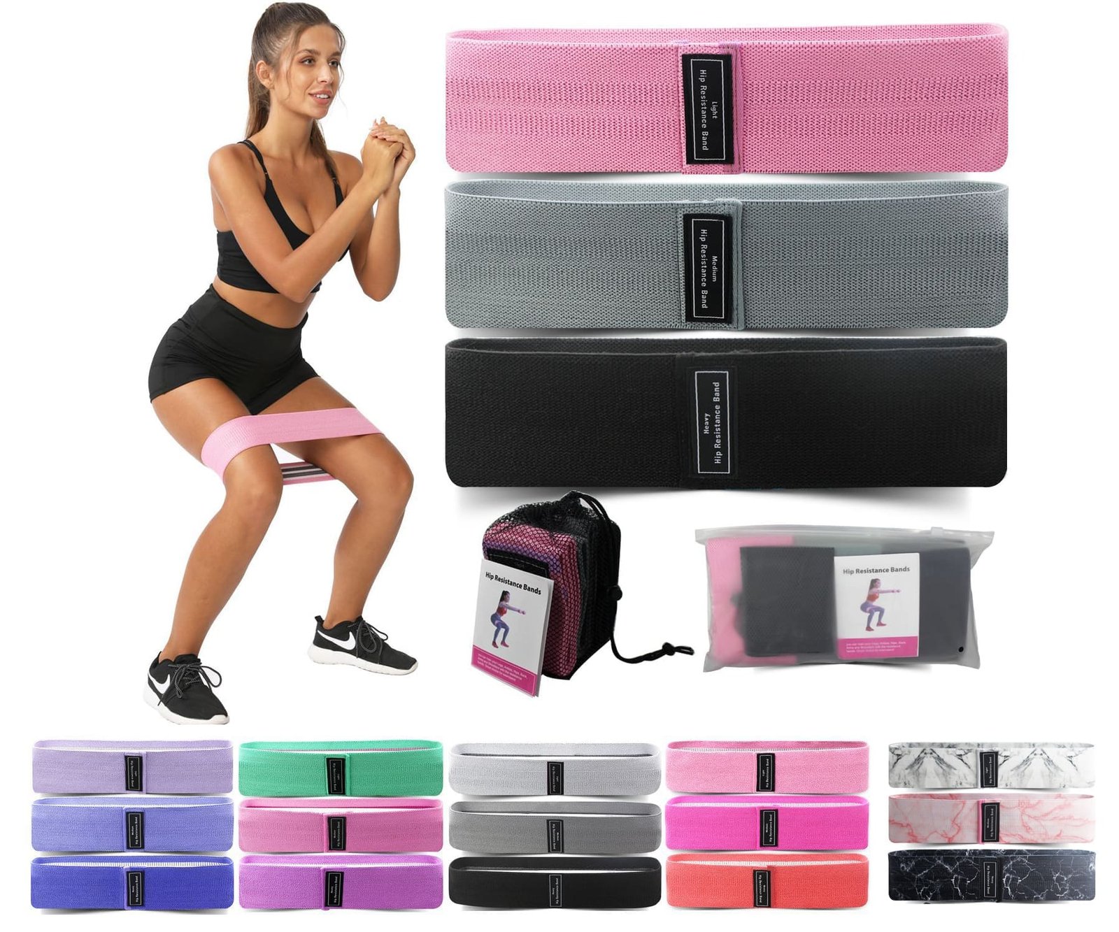 Resistance Bands for Legs and Butt, Fabric Exercise Loop Bands Yoga, Pilates, Rehab, Fitness and Home Workout, Strength Bands for Booty