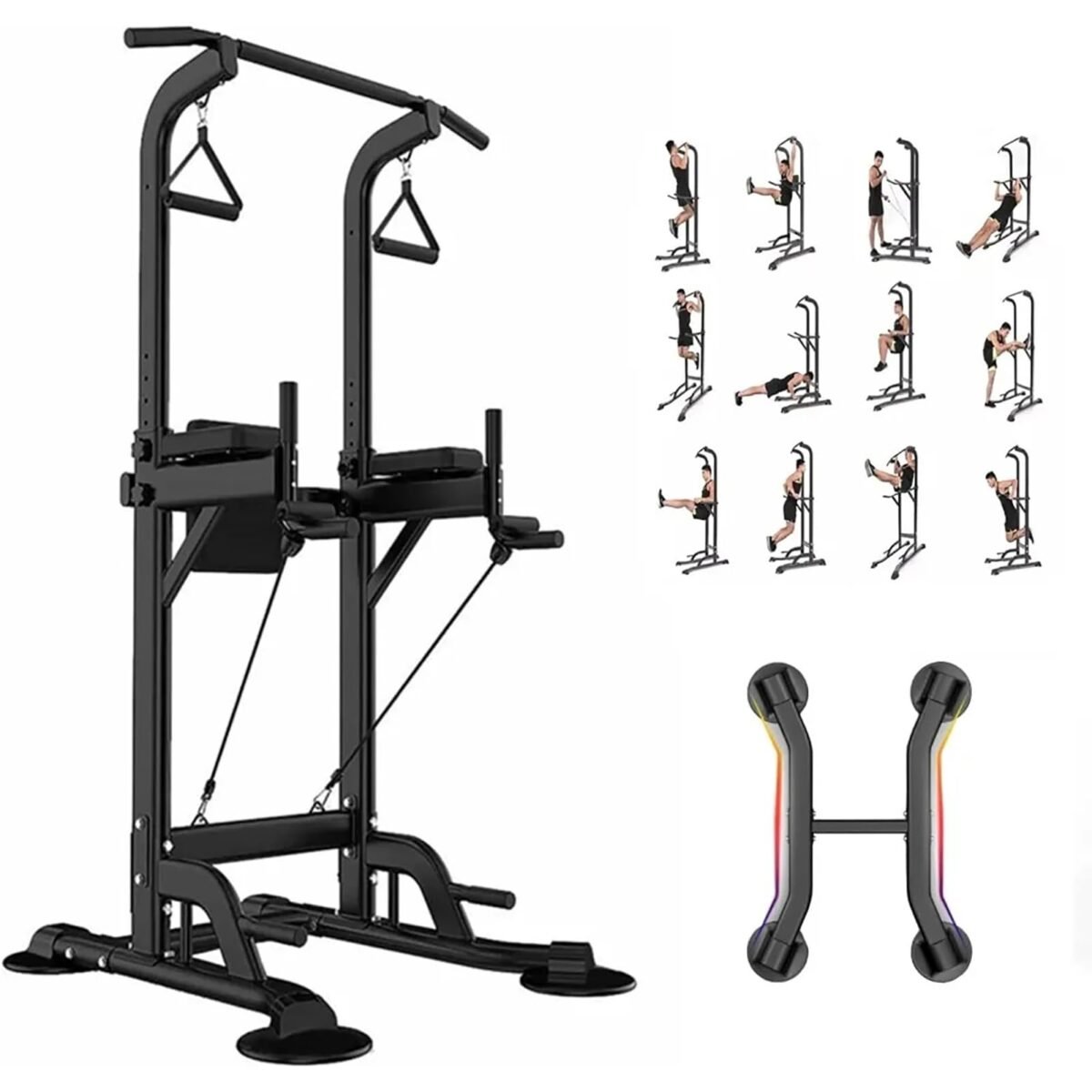 Adjustable Height Power Tower | Home Gym Pull-Up Bar with Backrest