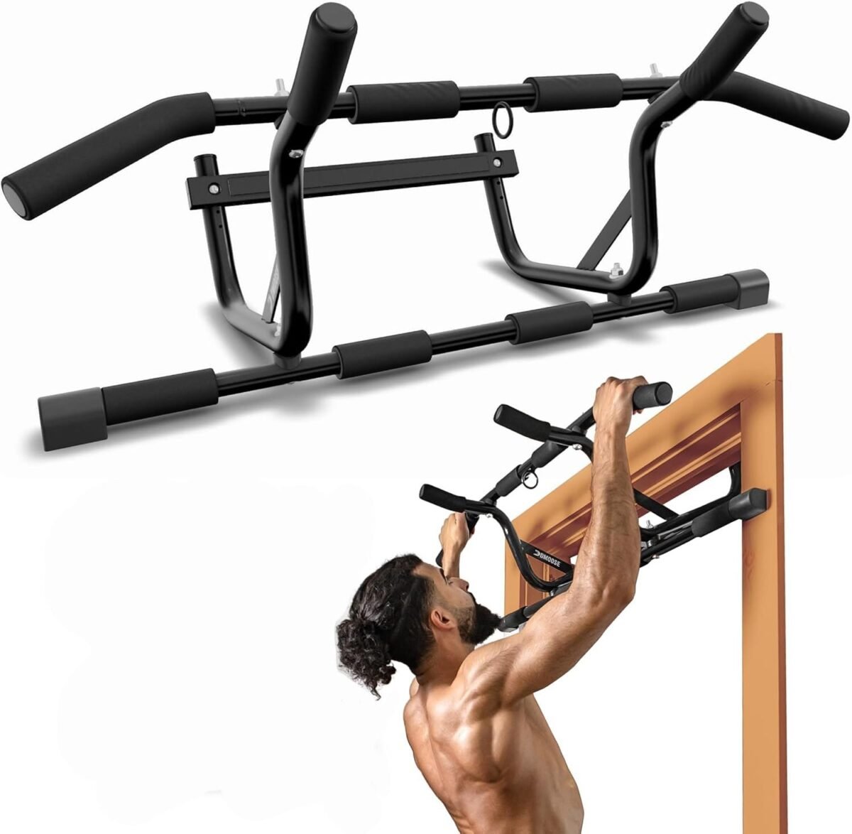 Doorway Pull-Up Bar For Door Frame Without Screws, 250 Lbs Capacity, Anti-Slip Padded Grips