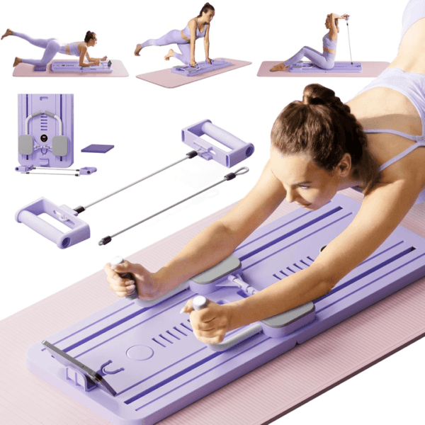 Pilates Board Flat Ab Roller with Resistance Bands and Kneeling Pads