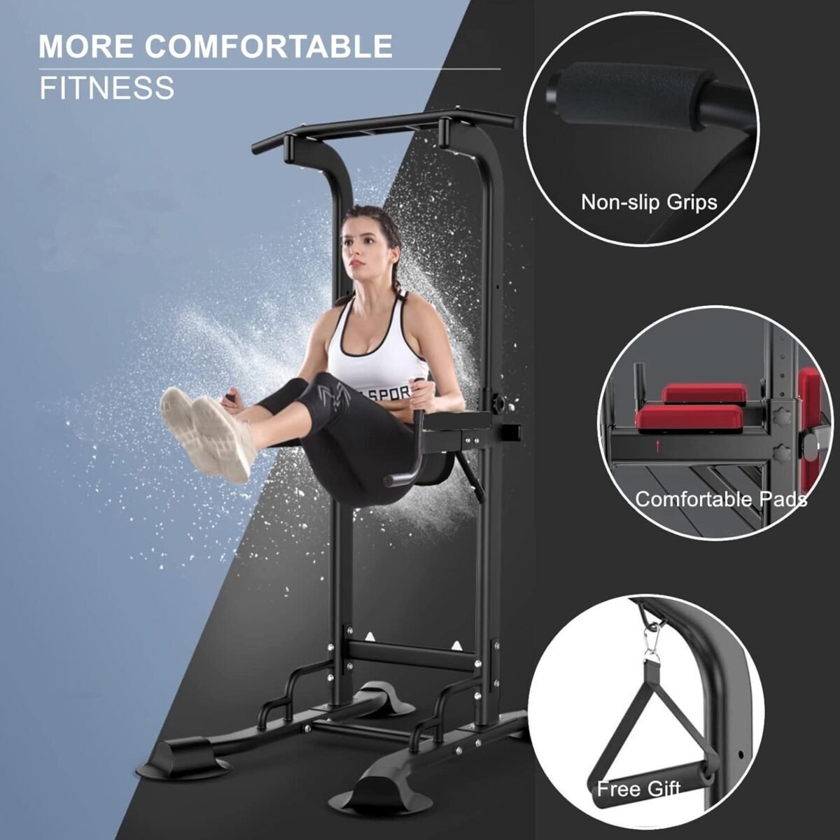 Adjustable Height Power Tower | Home Gym Pull-Up Bar with Backrest - Image 6