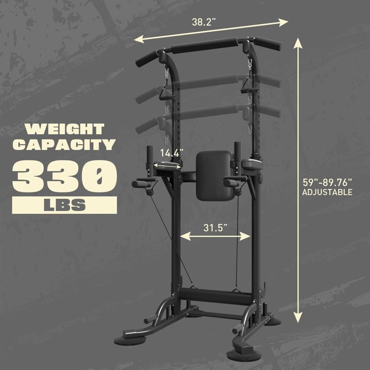 Adjustable Height Power Tower | Home Gym Pull-Up Bar with Backrest - Image 4