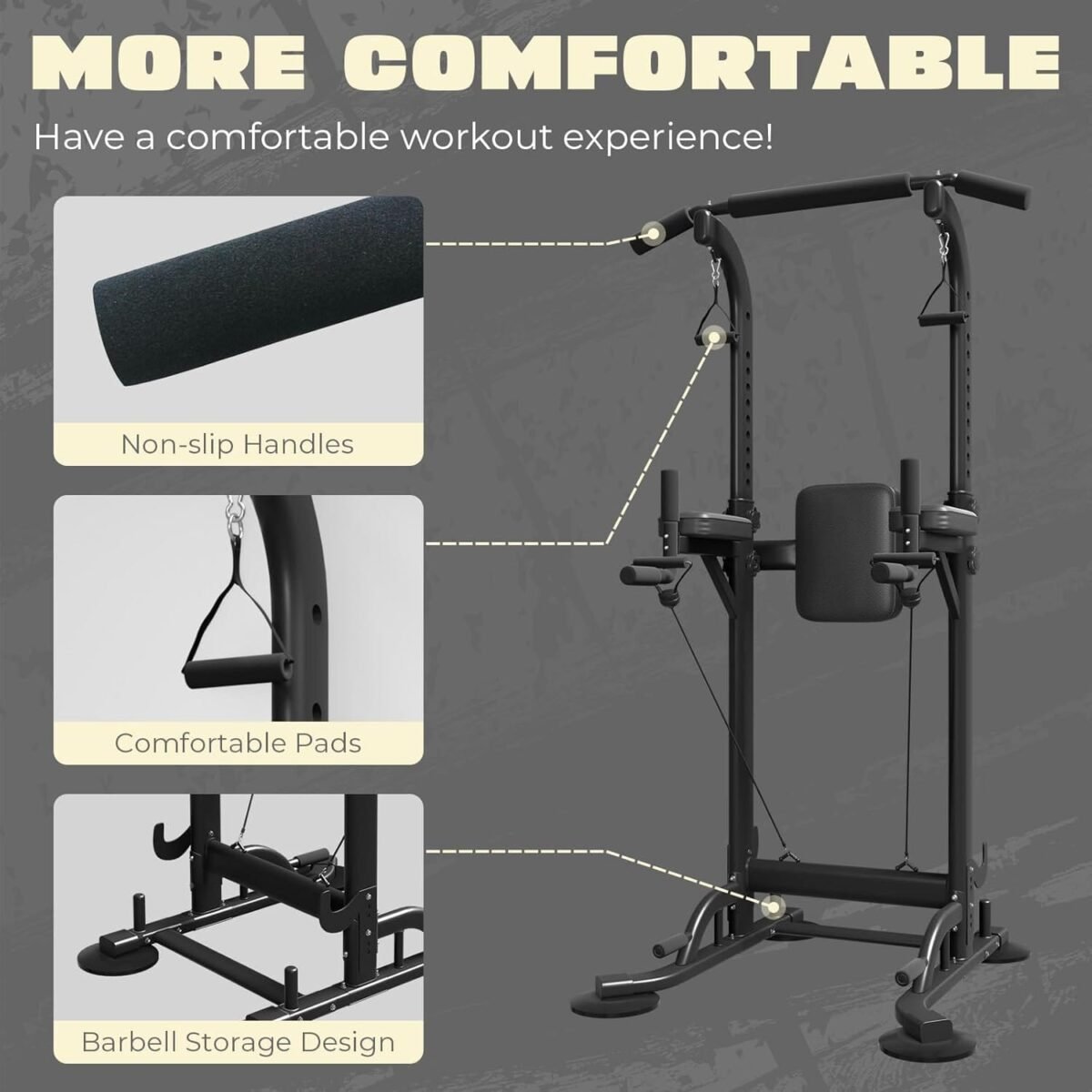 Adjustable Height Power Tower | Home Gym Pull-Up Bar with Backrest - Image 2