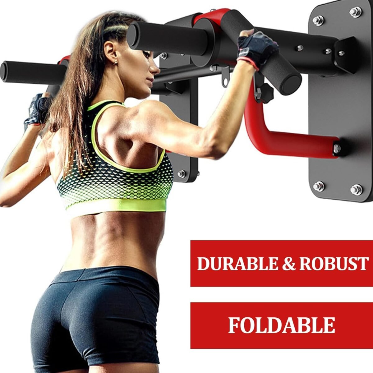 Wall Mounted Multi-Grip Chin-Up Bar & Dip Station - Heavy Duty Steel, Foldable - Image 2