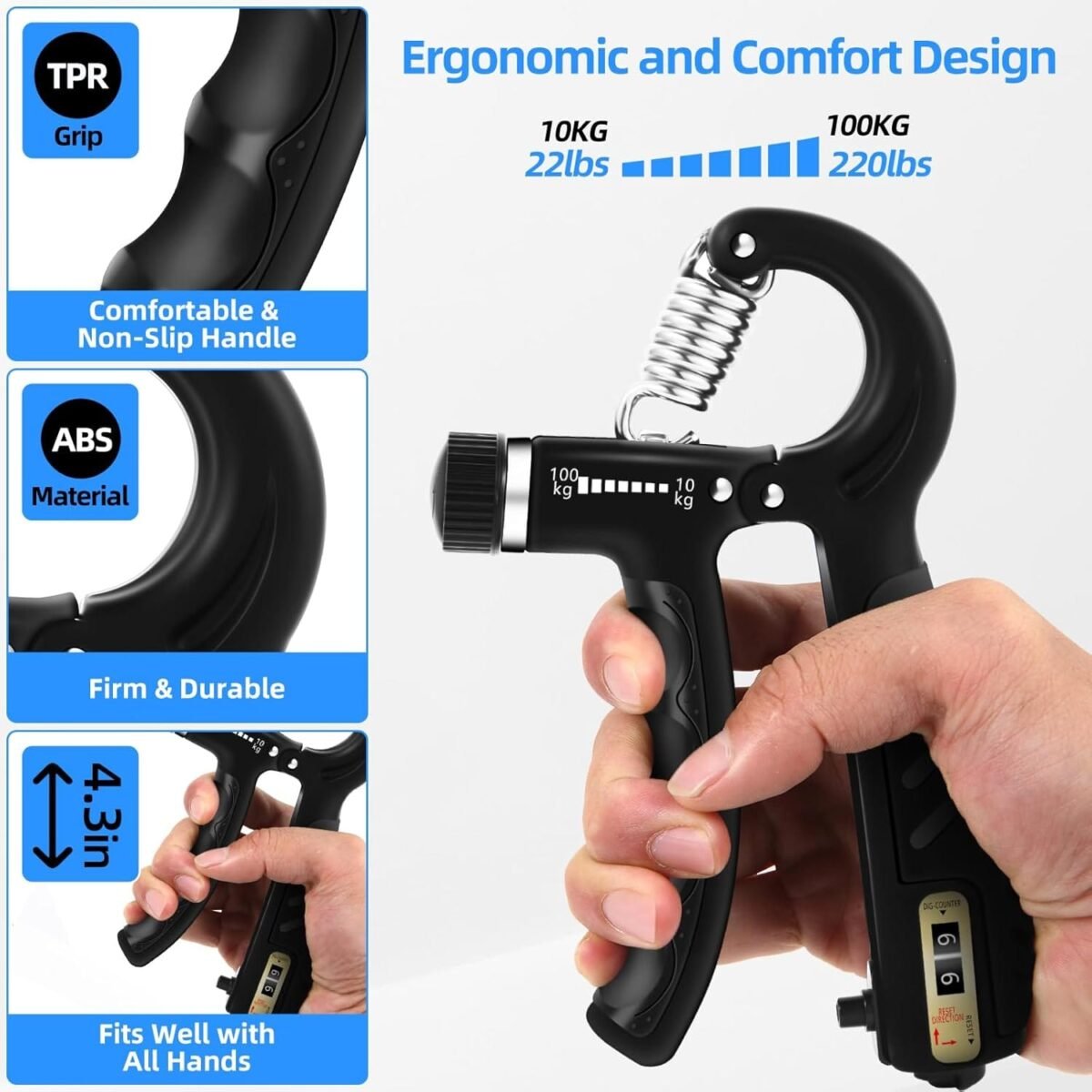 Adjustable Hand Grip Strengthener for Muscle Building and Therapy, 10-130lbs - Image 5