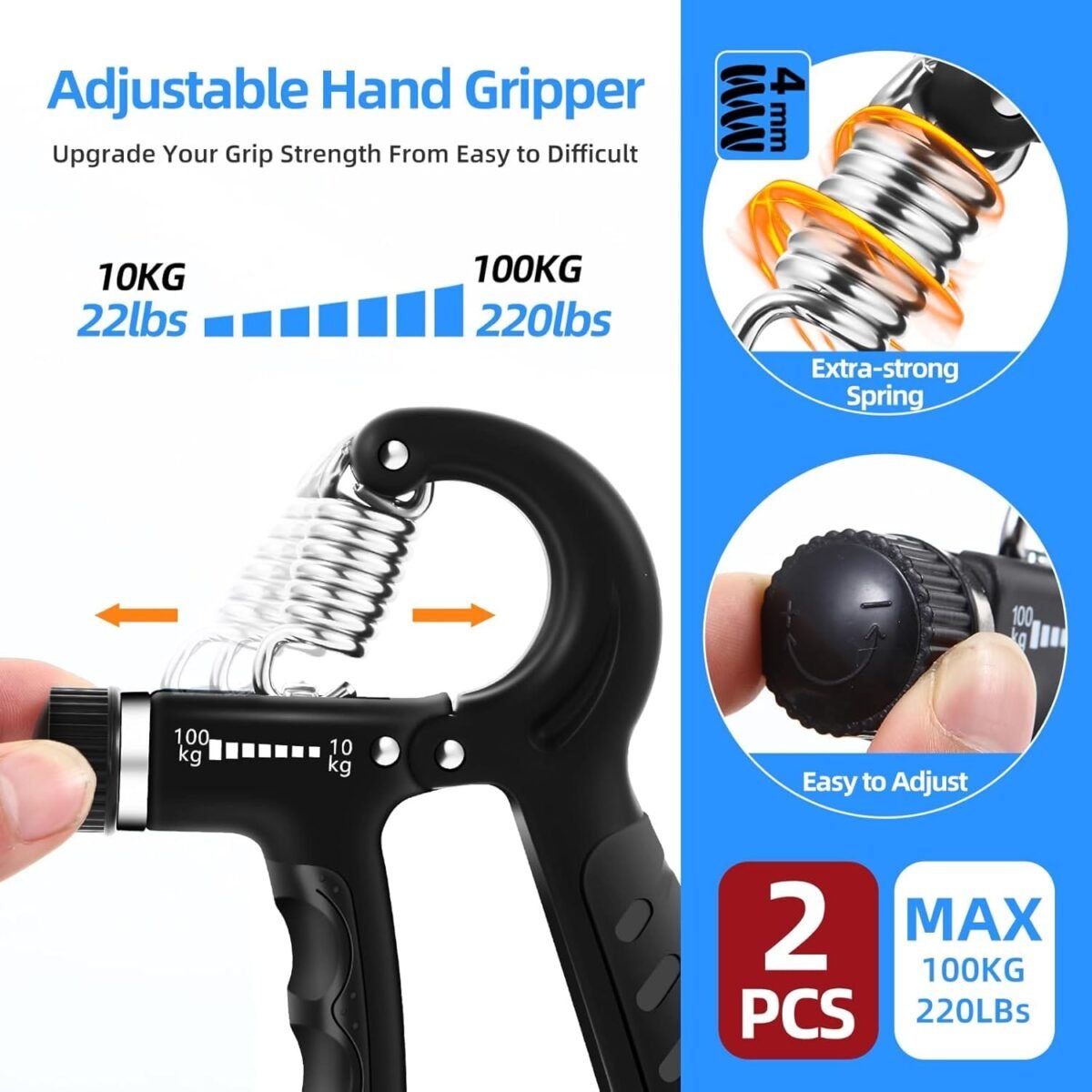 Adjustable Hand Grip Strengthener for Muscle Building and Therapy, 10-130lbs - Image 6