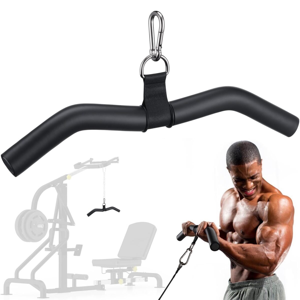 Upgraded W-Shaped Lat Pull Down Bar with EVA Rubber Handle