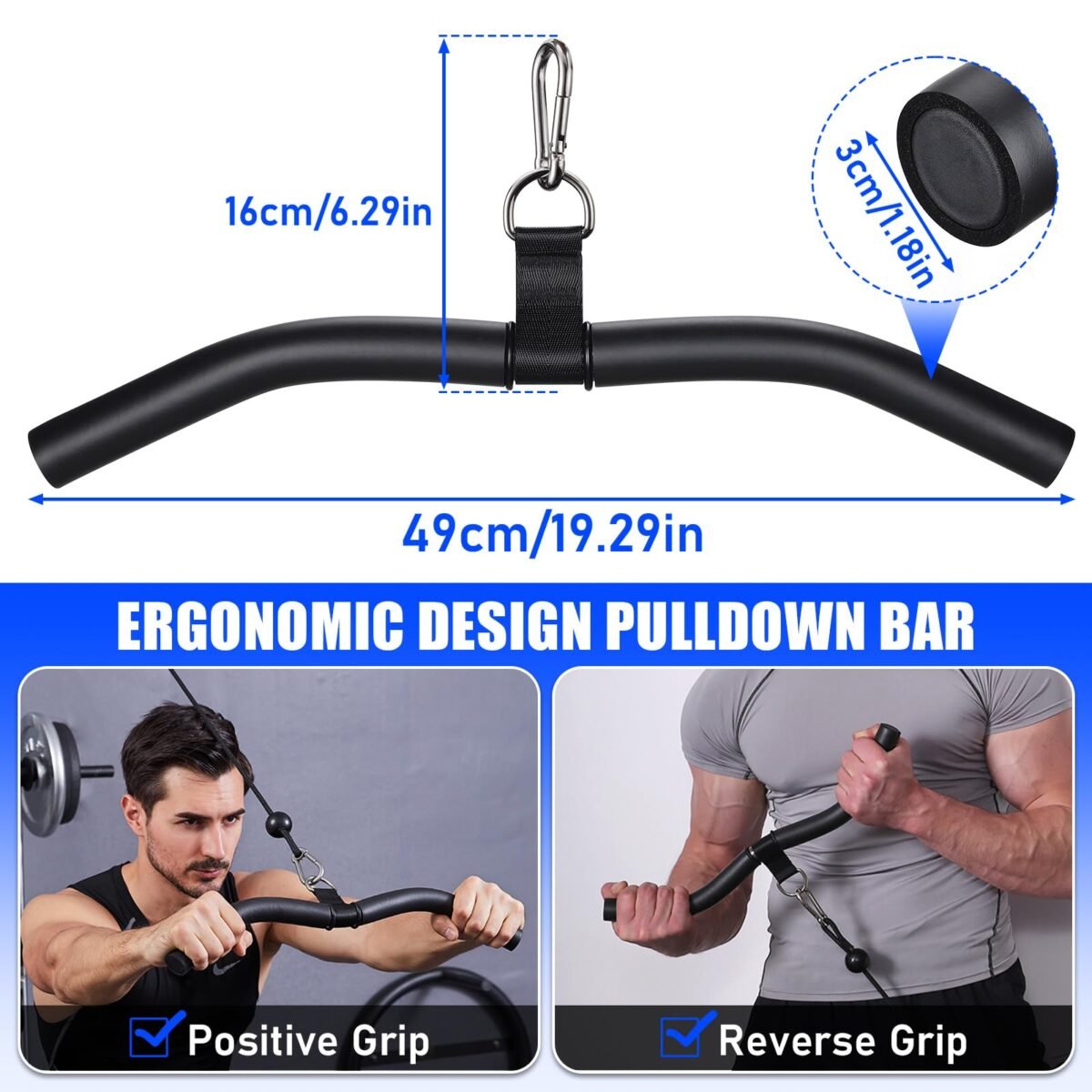 Upgraded W-Shaped Lat Pull Down Bar with EVA Rubber Handle - Image 4