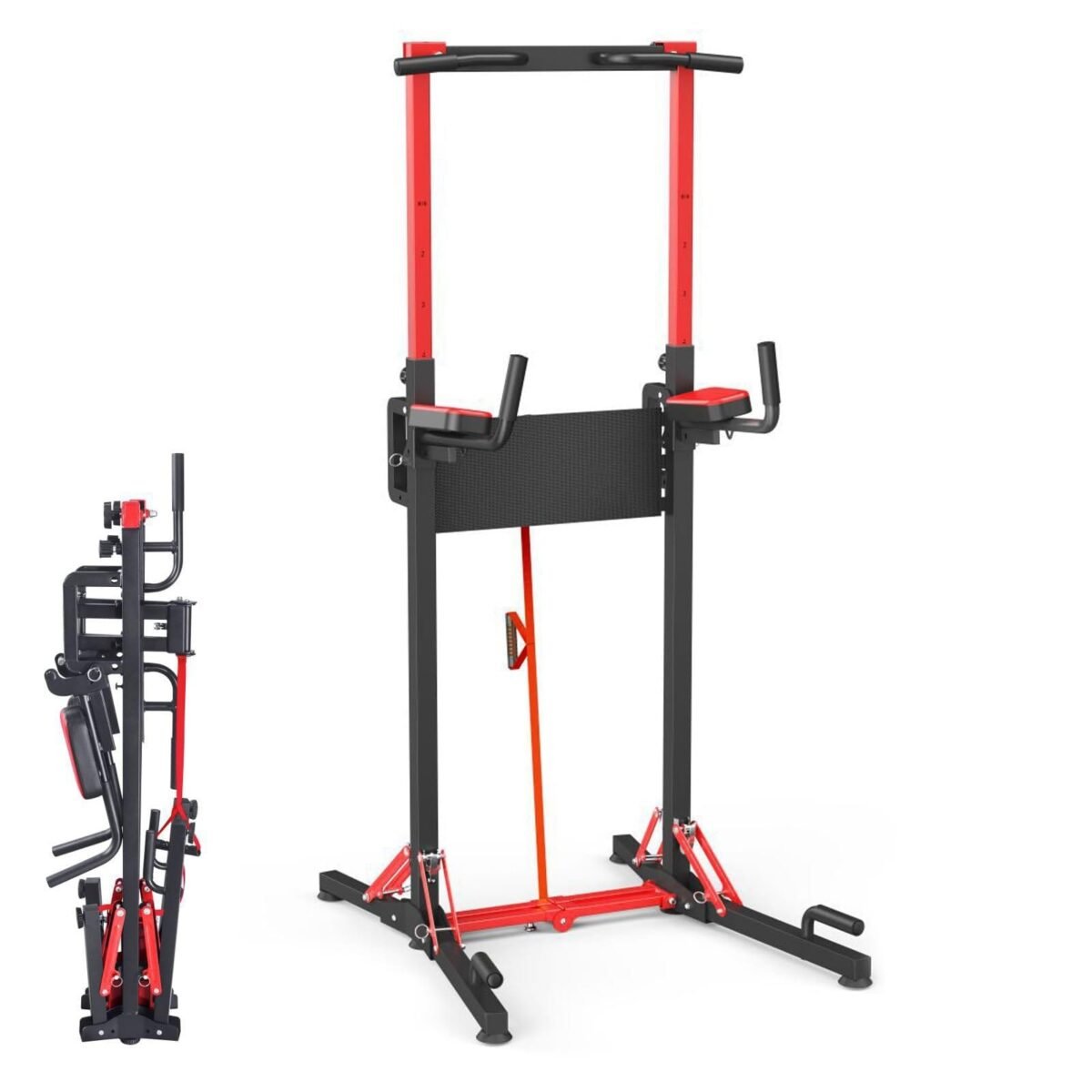 Foldable Power Tower Pull Up Bar Station with Multi-Function Adjustable Height