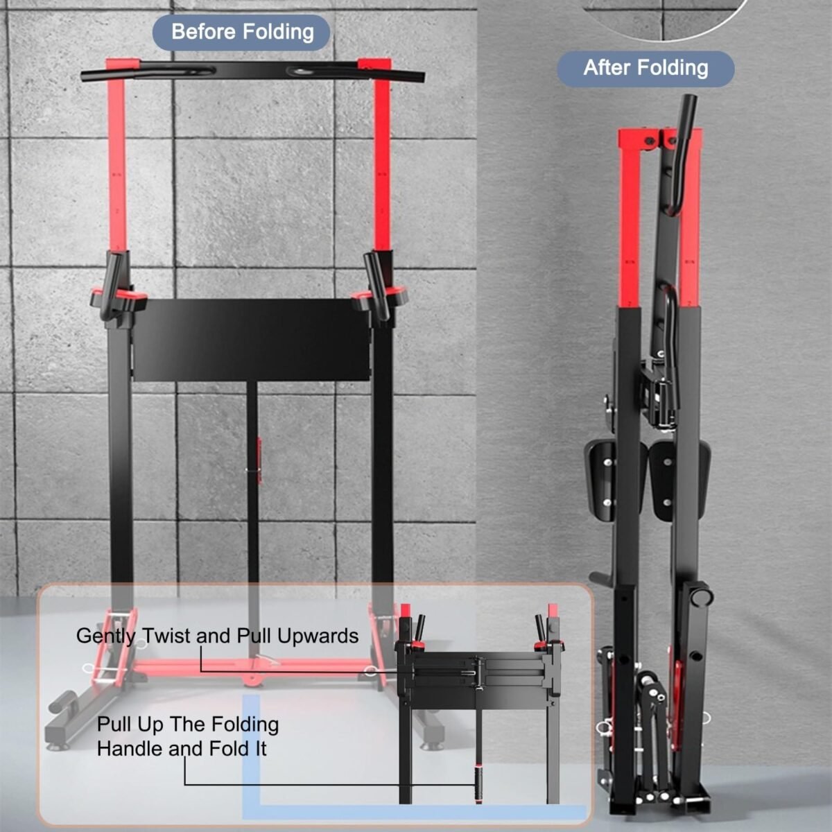 Foldable Power Tower Pull Up Bar Station with Multi-Function Adjustable Height - Image 5