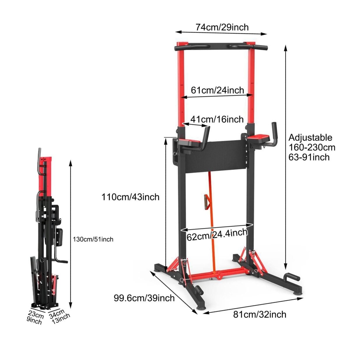 Foldable Power Tower Pull Up Bar Station with Multi-Function Adjustable Height - Image 2