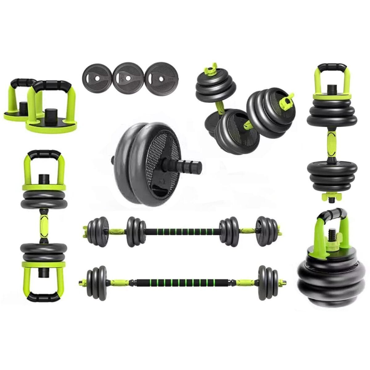 Adjustable Dumbbells/Barbell/Kettlebell/Push-Up Stand with Ab Wheel 22-88lbs/10-40kg for Home Gym