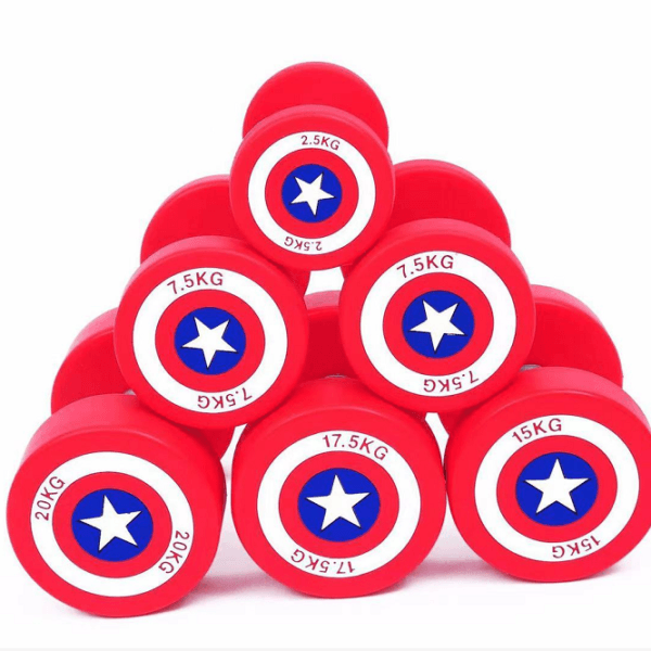 Captain America Inspired Dumbbells, 2.5-50kg Weight Increments, Anodized Aluminum, Compact Design